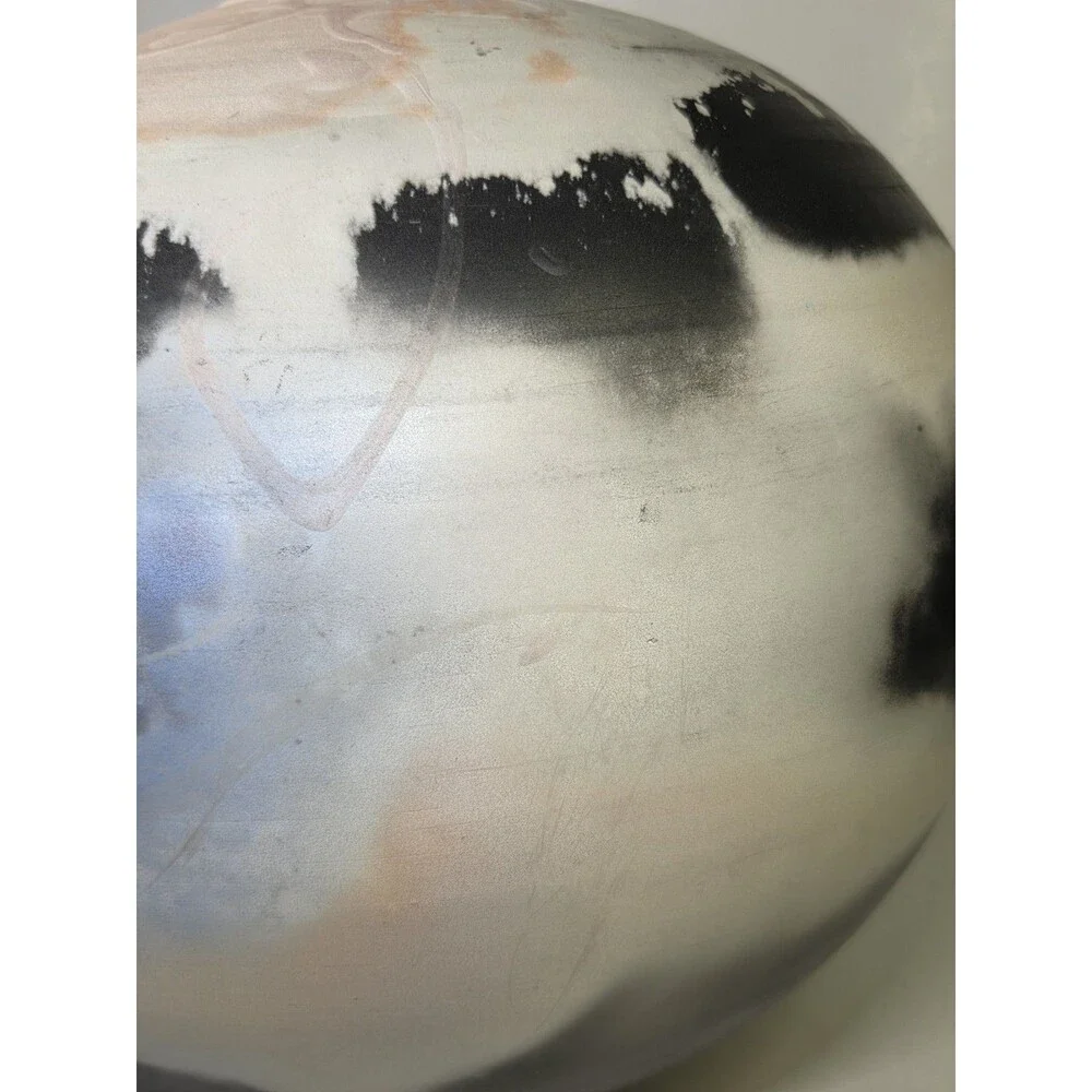Ceramic Sphere Art Pottery Orb Signed Raku Round Sculpture Fire Pit Abstract